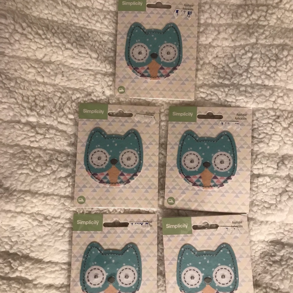 Simplicity Teal White Owl Fabric iron onAppliqués hat jean purse decor lot 5